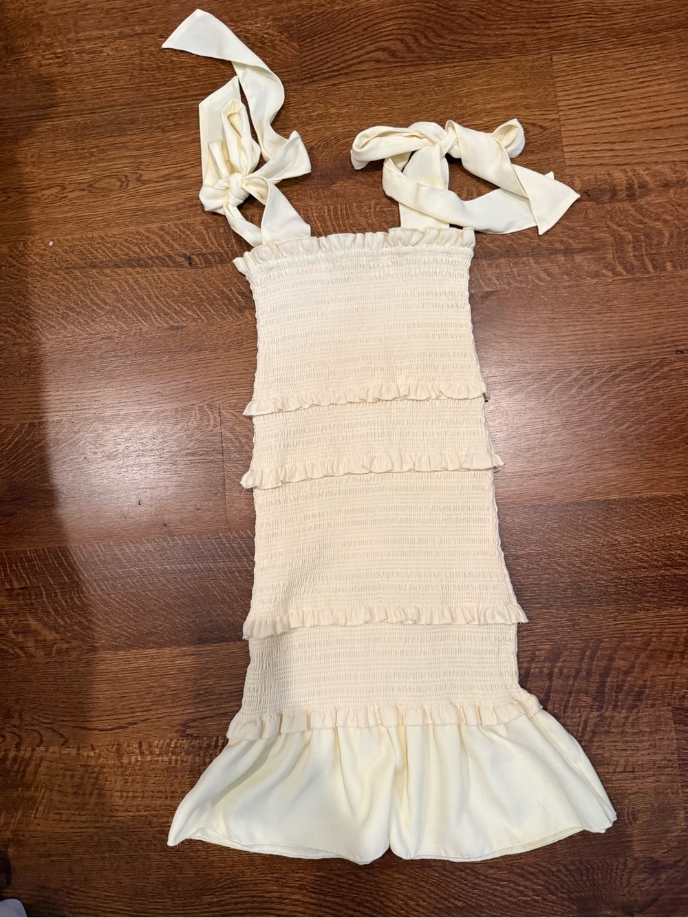Altar'd State Cream Ruffle Smocked Dress with Tie Straps